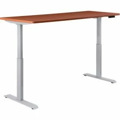 Interion By Global Industrial Interion® Electric Height Adjustable Desk, 60"W x 30"D, Cherry W/ Gray Base