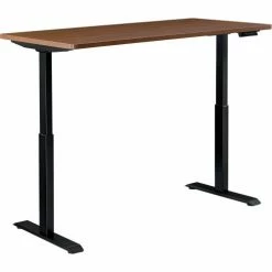 Interion By Global Industrial Interion® Electric Height Adjustable Desk, 48"W x 30"D, Walnut W/ Black Base