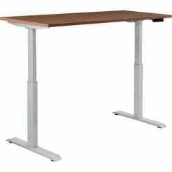 Interion By Global Industrial Interion® Electric Height Adjustable Desk, 48"W x 30"D, Walnut W/ Gray Base