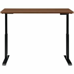 Interion By Global Industrial Interion® Electric Height Adjustable Desk, 60"W x 30"D, Walnut W/ Black Base -Outlet Desks & Workstations Store 695780WN 02 1
