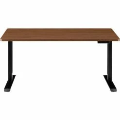 Interion By Global Industrial Interion® Electric Height Adjustable Desk, 60"W x 30"D, Walnut W/ Black Base -Outlet Desks & Workstations Store 695780WN 03 1