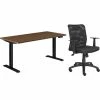 Interion By Global Industrial Interion® Height Adjustable Table with Chair Bundle - 60"W x 30"D, Walnut W/ Black Base