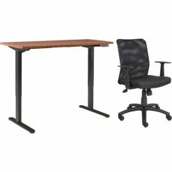 Interion By Global Industrial Interion® Height Adjustable Table with Chair Bundle - 72"W x 30"D - Cherry w/ Black Base