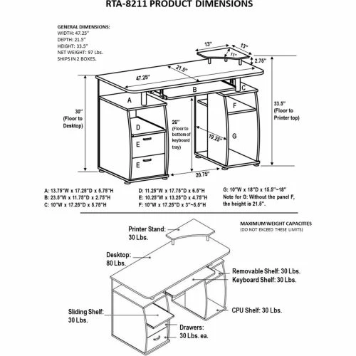 Techni Mobili Complete Computer Workstation Desk with Storage, Gray 9 Techni Mobili Complete Computer Workstation Desk with Storage, Gray - Image 9