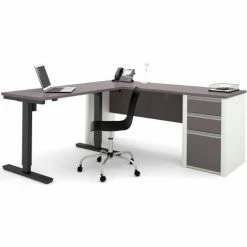 Bestar® Connexion L-Desk with Electric Height Adjustable Table Slate & Sandstone