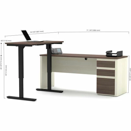 Bestar® L-Desk with Height Adjustable Table - White Choc/Antigua - Prestige + Series 2 Bestar® L-Desk with Height Adjustable Table - White Choc/Antigua - Prestige + Series - Image 2