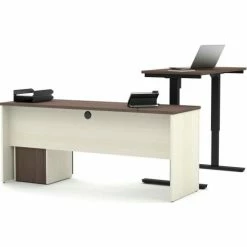 Bestar® L-Desk with Height Adjustable Table - White Choc/Antigua - Prestige + Series 6 Bestar® L-Desk with Height Adjustable Table - White Choc/Antigua - Prestige + Series -Outlet Desks & Workstations Store 99885 52 2