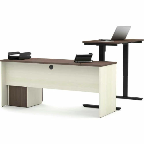 Bestar® L-Desk with Height Adjustable Table - White Choc/Antigua - Prestige + Series 3 Bestar® L-Desk with Height Adjustable Table - White Choc/Antigua - Prestige + Series - Image 3