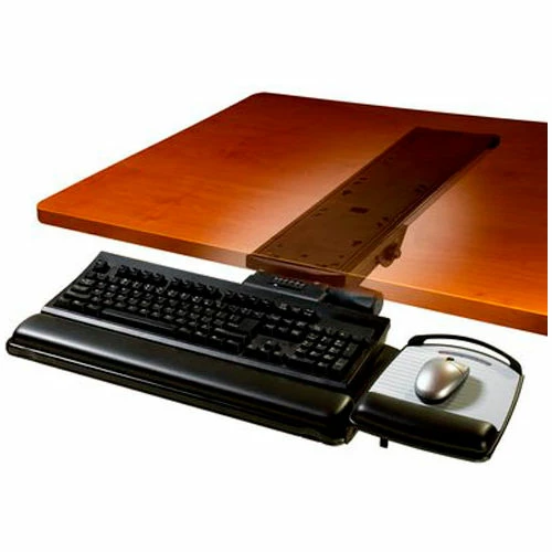 3M AKT150LE Easy Adjust Keyboard Tray with Mouse Platform, 23" Track Length, Black 2 3M AKT150LE Easy Adjust Keyboard Tray with Mouse Platform, 23" Track Length, Black - Image 2