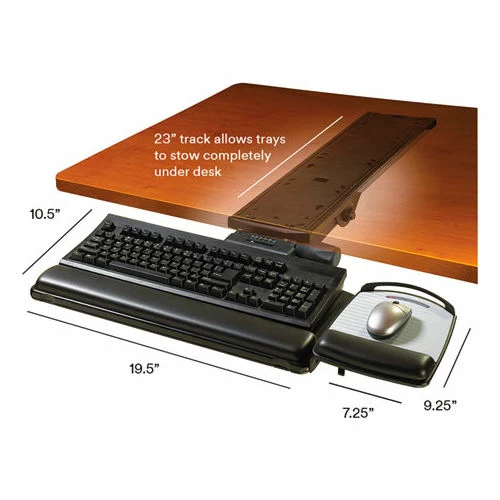 3M AKT150LE Easy Adjust Keyboard Tray with Mouse Platform, 23" Track Length, Black 5 3M AKT150LE Easy Adjust Keyboard Tray with Mouse Platform, 23" Track Length, Black - Image 5