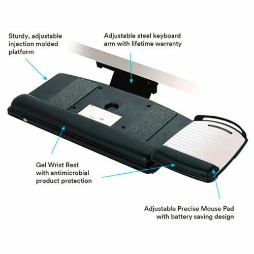 3M AKT80LE Adjustable Keyboard Tray, 17-3/4" Track Length, Black 2 3M AKT80LE Adjustable Keyboard Tray, 17-3/4" Track Length, Black - Image 2