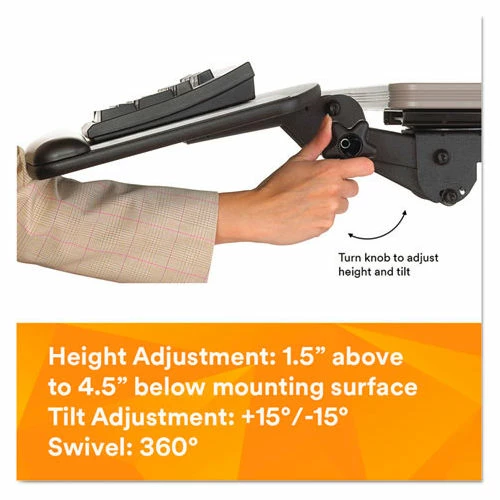 3M AKT80LE Adjustable Keyboard Tray, 17-3/4" Track Length, Black 4 3M AKT80LE Adjustable Keyboard Tray, 17-3/4" Track Length, Black - Image 4