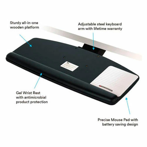 3M AKT90LE Easy Adjust Keyboard Tray with Mouse Platform, 23" Track Length, Black 2 3M AKT90LE Easy Adjust Keyboard Tray with Mouse Platform, 23" Track Length, Black - Image 2