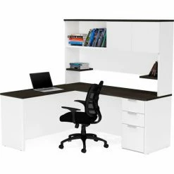 Bestar® L-Desk with Hutch - White and Deep Gray - Pro-Concept Plus Series -Outlet Desks & Workstations Store BSA 110886 17