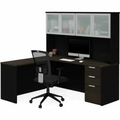Bestar® L-Desk with Frosted Glass Door Hutch - Deep Gray and Black - Pro-Concept Plus Series 7 Bestar® L-Desk with Frosted Glass Door Hutch - Deep Gray and Black - Pro-Concept Plus Series -Outlet Desks & Workstations Store BSA 110887 32