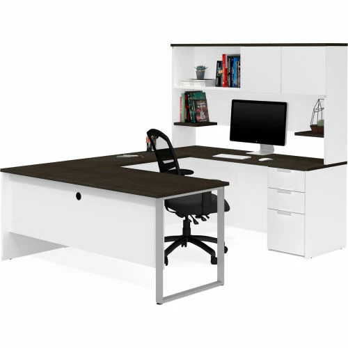 Bestar® U-Desk with Hutch - White and Deep Gray - Pro-Concept Plus Series 4 Bestar® U-Desk with Hutch - White and Deep Gray - Pro-Concept Plus Series - Image 4