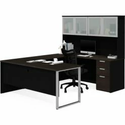 Bestar® U-Desk with Frosted Glass Door Hutch - Deep Gray and Black - Pro-Concept Plus Series -Outlet Desks & Workstations Store BSA 110890 32
