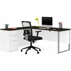 Bestar® L-Desk with Metal Leg - White and Deep Gray - Pro-Concept Plus Series 7 Bestar® L-Desk with Metal Leg - White and Deep Gray - Pro-Concept Plus Series -Outlet Desks & Workstations Store BSA 110891 17