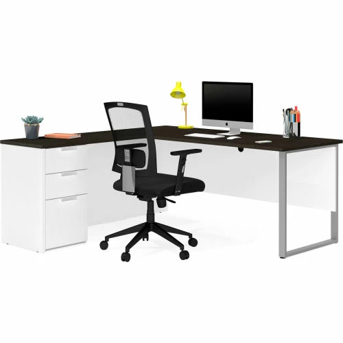Bestar® L-Desk with Metal Leg - White and Deep Gray - Pro-Concept Plus Series 4 Bestar® L-Desk with Metal Leg - White and Deep Gray - Pro-Concept Plus Series - Image 4
