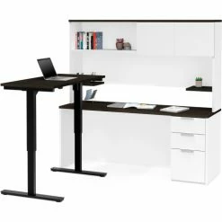 Bestar® Height Adjustable L-Desk with Hutch - White and Deep Gray - Pro-Concept Plus Series -Outlet Desks & Workstations Store BSA 110896 17
