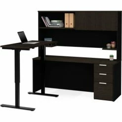 Bestar® Height Adjustable L-Desk with Hutch - Deep Gray and Black - Pro-Concept Plus Series -Outlet Desks & Workstations Store BSA 110896 32