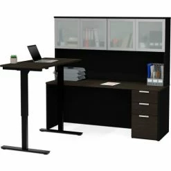 Bestar® Height Adjustable L-Desk with Frosted Hutch - Deep Gray and Black - Pro-Concept Plus -Outlet Desks & Workstations Store BSA 110897 32