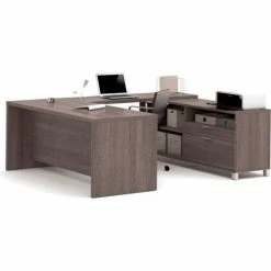 Bestar® U Desk - 71" - Bark Grey - Pro-Linea Series -Outlet Desks & Workstations Store BSA 120861 47