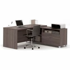 Bestar® L Desk - 71" - Bark Grey - Pro-Linea Series -Outlet Desks & Workstations Store BSA 120863 47