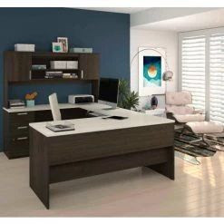 Bestar® Ridgely Series U-Shaped Desk With Dark Chocolate & White Chocolate Finish -Outlet Desks & Workstations Store BSA 52414 31