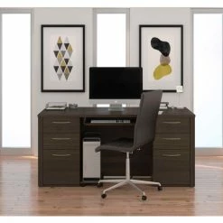 Bestar® Executive Desk Kit - 66" - Dark Chocolate - Embassy Series -Outlet Desks & Workstations Store BSA 60850 79