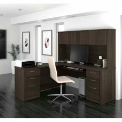 Bestar® L-Shaped Desk with Hutch - 71" - Dark Chocolate - Embassy Series 9 Bestar® L-Shaped Desk with Hutch - 71" - Dark Chocolate - Embassy Series -Outlet Desks & Workstations Store BSA 60893 79