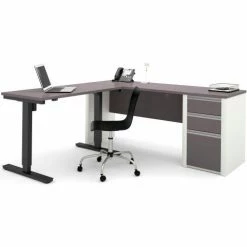 Bestar® Connexion L-Desk with Electric Height Adjustable Table Slate & Sandstone -Outlet Desks & Workstations Store BSA 93885 59