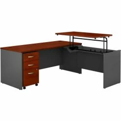 Bush Business Furniture Bush Furniture 72"W 3 Position Sit-Stand L-Desk - Graphite Gray / Hansen Cherry - Series C -Outlet Desks & Workstations Store BUM SRC125HCSU