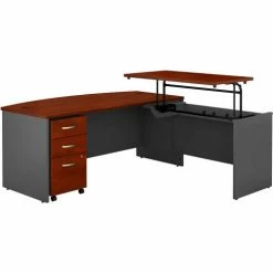 Bush Business Furniture Bush Furniture 72"W 3 Position Bow Front Sit-Stand L-Desk - Graphite Gray / Hansen Cherry - Series C -Outlet Desks & Workstations Store BUM SRC126HCSU