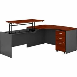 Bush Business Furniture Bush Furniture 60"W Left Hand 3 Position Sit-Stand L-Desk - Graphite Gray / Hansen Cherry - Series C -Outlet Desks & Workstations Store BUM SRC127HCSU