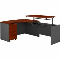 Bush Business Furniture Bush Furniture 60"W Right Hand 3 Position Sit-Stand L-Desk -Graphite Gray / Hansen Cherry - Series C -Outlet Desks & Workstations Store BUM SRC128HCSU