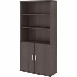Bush Business Furniture Bush Furniture 5-Shelf Bookcase with Doors - Storm Gray - Studio C Series -Outlet Desks & Workstations Store BUM STC015SG 02