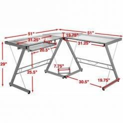 Comfort Products OneSpace 50-JN110400 Ultramodern Glass L-Shaped Computer Desk, Silver/Clear -Outlet Desks & Workstations Store Callouts 50 JN110400