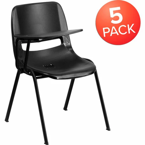 Flash Furniture Ergonomic Shell Chair - Right Handed Tablet Arm - Black - 5 per Pack 2 Flash Furniture Ergonomic Shell Chair - Right Handed Tablet Arm - Black - 5 per Pack - Image 2