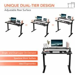 Flexispot Adjustable Height Standing Desk with Storage Shelves, 48"L x 24"W, Chipboard, Black Top -Outlet Desks & Workstations Store FF1B 4824B 03