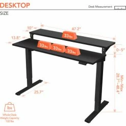 Flexispot Adjustable Height Standing Desk with Storage Shelves, 48"L x 24"W, Chipboard, Black Top -Outlet Desks & Workstations Store FF1B 4824B 04