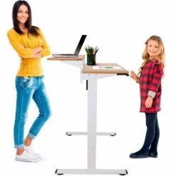 Flexispot Adjustable Height Standing Desk with Storage Shelves, 55"L x 28"W, Chipboard, Black Top -Outlet Desks & Workstations Store FF1B 5528B 06