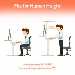 Flexispot Adjustable Height Standing Desk with Storage Shelves, 55"L x 28"W, Chipboard, Mahogany Top -Outlet Desks & Workstations Store FF1S 5528N 07
