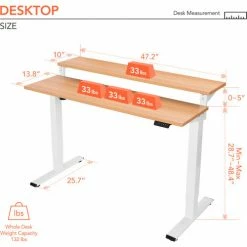 Flexispot Adjustable Height Standing Desk with Storage Shelves, 48"L x 24"W, Chipboard, Oak Top -Outlet Desks & Workstations Store FF1W 4824M 04