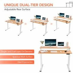 Flexispot Adjustable Height Standing Desk with Storage Shelves, 55"L x 28"W, Chipboard, Oak Top -Outlet Desks & Workstations Store FF1W 5528M 03