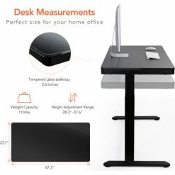 Flexispot All-in-One Height Adjustable Standing Desk, 48"L x 24"W, Glass, Black Top -Outlet Desks & Workstations Store FG8B 06