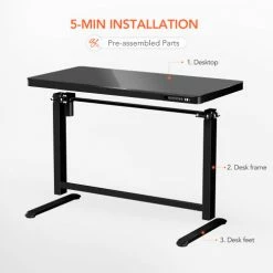 Flexispot All-in-One Height Adjustable Standing Desk, 48"L x 24"W, Glass, Black Top -Outlet Desks & Workstations Store FG8B 07