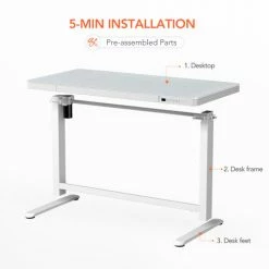 Flexispot All-in-One Height Adjustable Standing Desk, 48"L x 24"W, Glass, White Top -Outlet Desks & Workstations Store FG8W 07