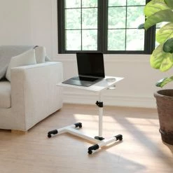 Flash Furniture Adjustable Height Steel Mobile Laptop Desk, White 19 Flash Furniture Adjustable Height Steel Mobile Laptop Desk, White -Outlet Desks & Workstations Store FHF FNAN JG 06B WH GG LS