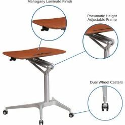 Flash Furniture Mobile Sit/Stand Computer Ergonomic Desk, Mahogany -Outlet Desks & Workstations Store FNAN IP 10 GG inset4